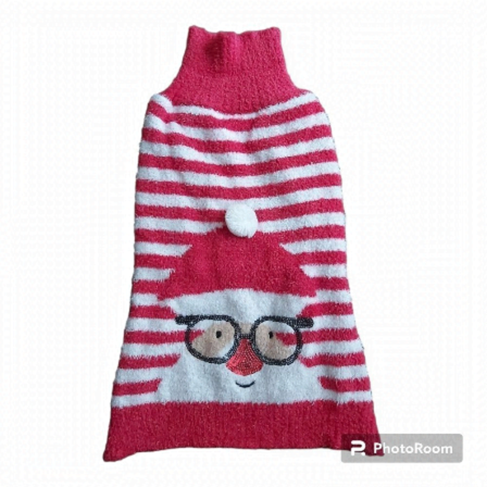 Red/White Stripe Christmas Santa Wearing Glasses Turtleneck Sweater - Size XL